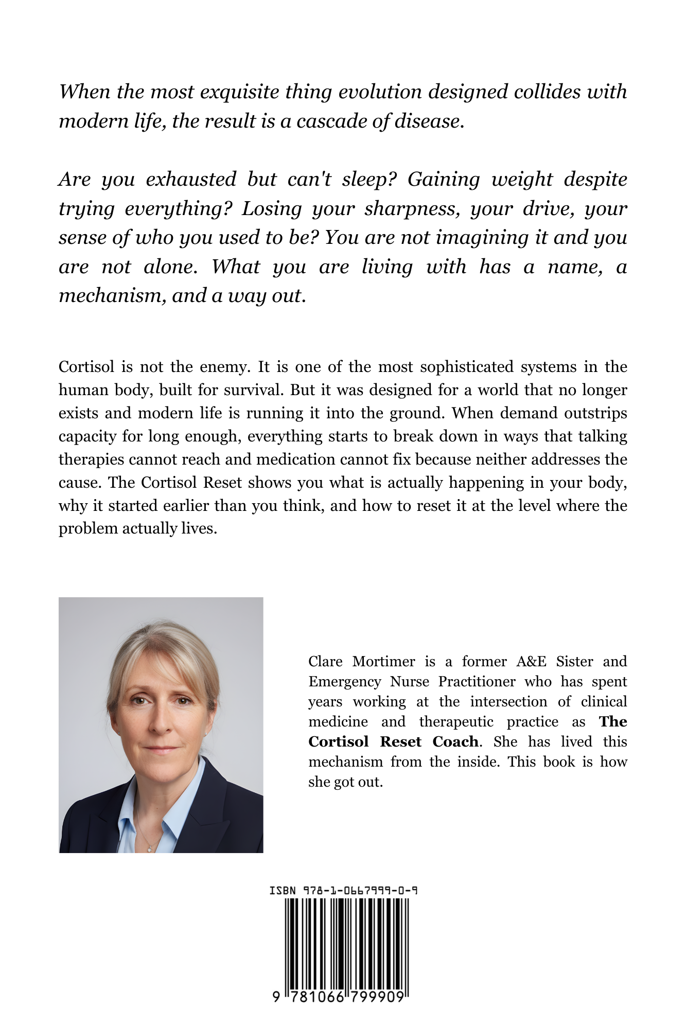 The Cortisol Reset by Clare Louise Mortimer — paperback back cover